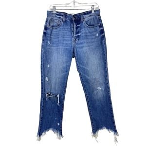 Pistola Women Charlie High‎ Rise Straight Jeans 28 Raw Hem Button Fly Blue Denim